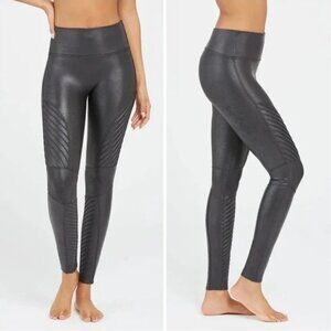 Spanx Black Faux Leather Moto Leggings (Small)
